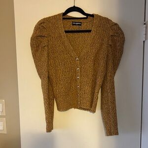 Karl Lagerfeld Tan Puff Sleeve Cardigan